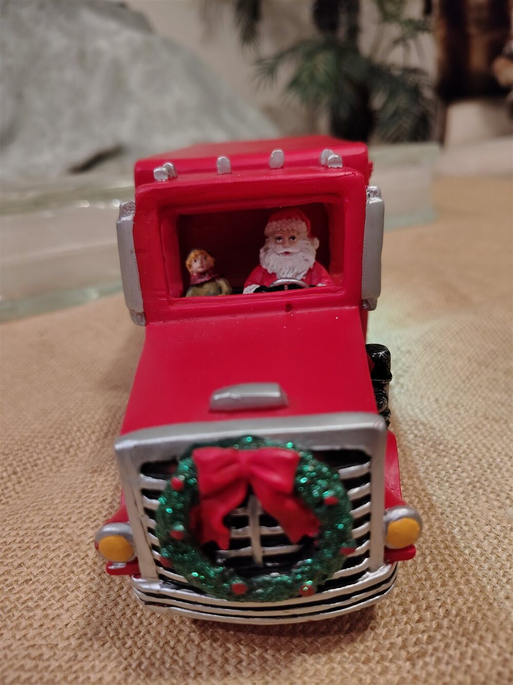 Lighted Red Santa Truck with Christmas Village Scene
